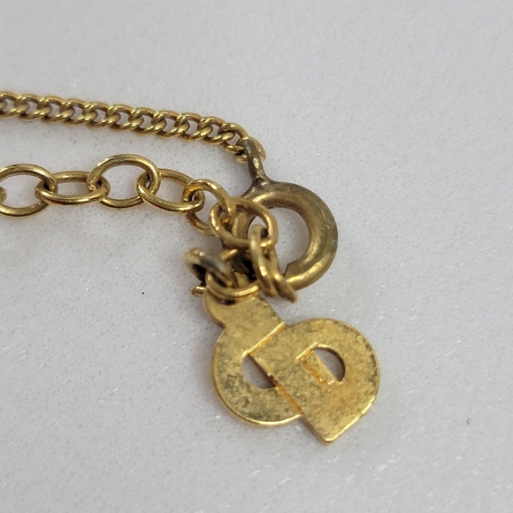 CHRISTIAN DIOR Pearl Rhinestone Gold Tone Pendant Necklace - Picture 6 of 8